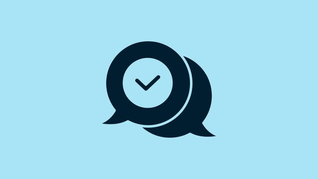 Blue Check mark in speech bubble icon isolated on blue background. Security, safety, protection, privacy concept. Tick mark approved. 4K Video motion graphic animation