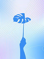 Seamless beautiful exotic Monstera leaf/ tropical foliage line art/ illustration in vibrant color gradient palette.	
