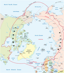 Vector map of the arctic and polar region