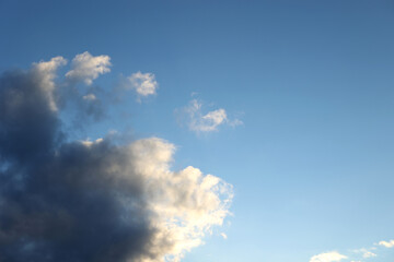Cloud background, Blue sky with white clouds, natural background. Crows fly by