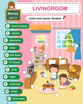 education vocabulary living room vector illustration