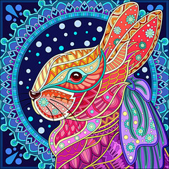 Pattern, a rabbit with a mandala background 