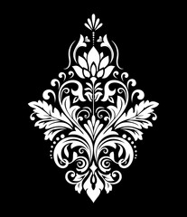 Damask graphic ornament. Floral design element. Black and white vector pattern.