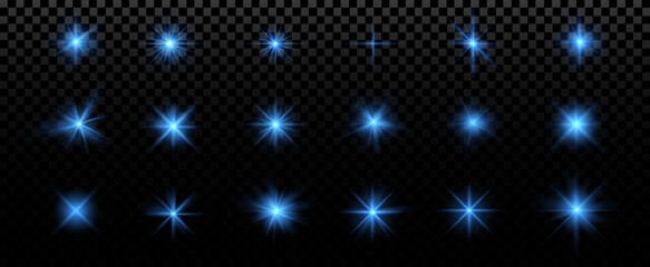 Fototapeta na wymiar Glow effect. Blue glowing particles, stars. Vector illustration.