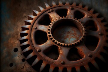 Rusty and dirty gears on a rusty metal surface