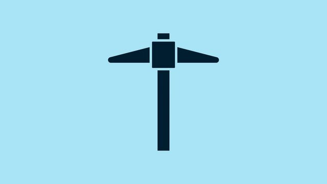 Blue Pickaxe icon isolated on blue background. 4K Video motion graphic animation