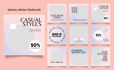 social media template banner fashion sale promotion in pink purple holographic gradient color. fully editable instagram and facebook square post frame puzzle organic sale poster.