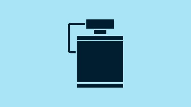 Blue Canteen water bottle icon isolated on blue background. Tourist flask icon. Jar of water use in the campaign. 4K Video motion graphic animation