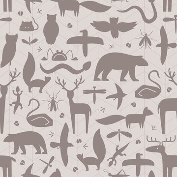 Brown shape of wild forester animals vector seamless pattern. Can use for fabric, web background