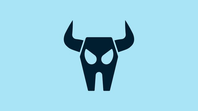 Blue Buffalo skull icon isolated on blue background. 4K Video motion graphic animation