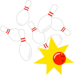 倒れるボーリングのピンとボール