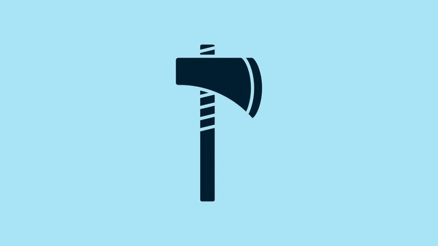 Blue Native american tomahawk axe icon isolated on blue background. 4K Video motion graphic animation