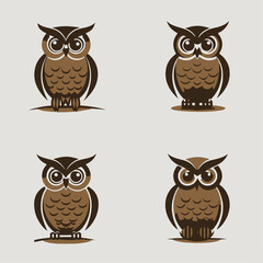4 variants of the owl logo. Logo vector illustration