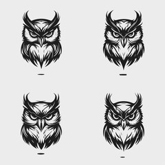 4 variants of the owl logo. Logo vector illustration