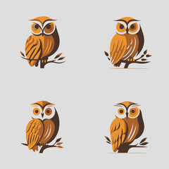 4 variants of the owl logo. Logo vector illustration