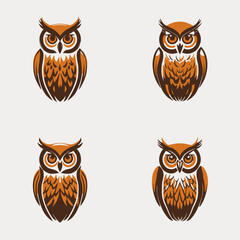 4 variants of the owl logo. Logo vector illustration