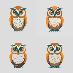 4 variants of the owl logo. Logo vector illustration
