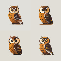4 variants of the owl logo. Logo vector illustration
