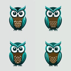 4 variants of the owl logo. Logo vector illustration