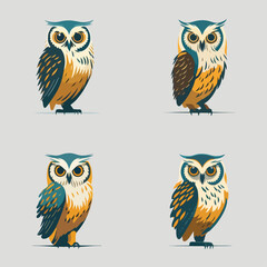 4 variants of the owl logo. Logo vector illustration