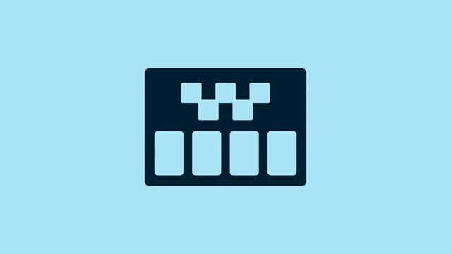 Blue Taximeter device icon isolated on blue background. Measurement appliance for passenger fare in taxi car. 4K Video motion graphic animation