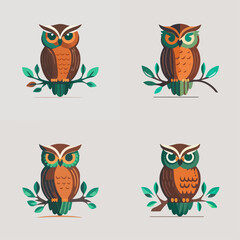 4 variants of the owl logo. Logo vector illustration