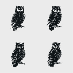4 variants of the owl logo. Logo vector illustration