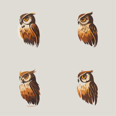 4 variants of the owl logo. Logo vector illustration