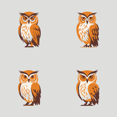 4 variants of the owl logo. Logo vector illustration