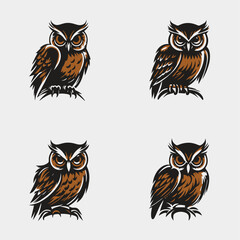 4 variants of the owl logo. Logo vector illustration