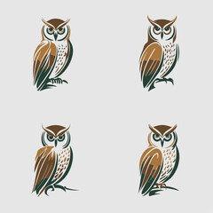 4 variants of the owl logo. Logo vector illustration