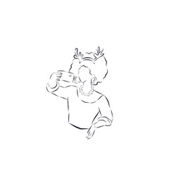 Line woman making takes self portrait on Christmas isolated on white background.