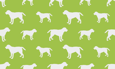 Standing labrador retriever puppy isolated on a green background. Seamless pattern. Dog silhouette. Endless texture. Design for wallpaper, template.