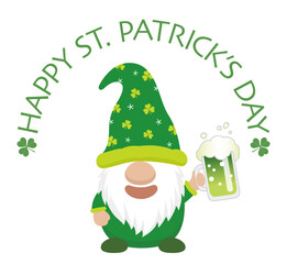 Vector St. Patrick’s Day Symbol Character Holding A Green Beer Mug Isolated On A White Background.