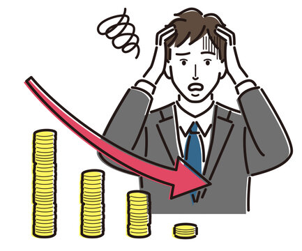 worried businessman with falling money chart clip art preview