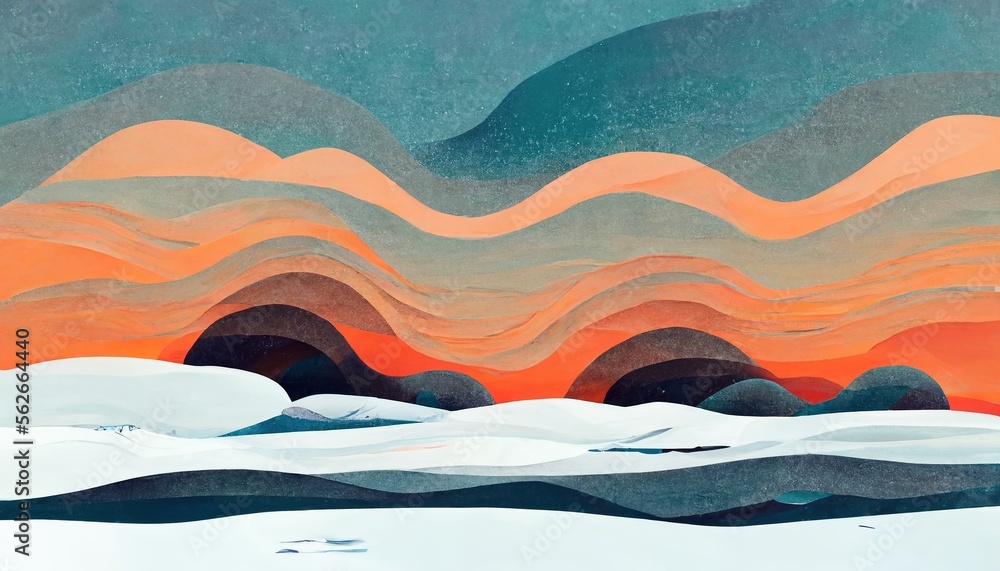 Wall mural image of landscape with colorful mountains and sky created using generative ai technology
