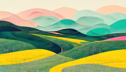 Image of landscape with colorful mountains and sky created using Generative AI technology