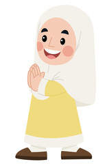 Illustration of girl in hijab greeting with hand