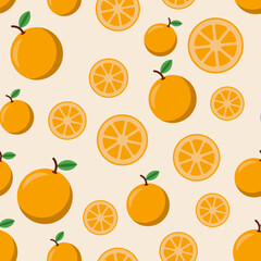 Seamless pattern with oranges on orange background