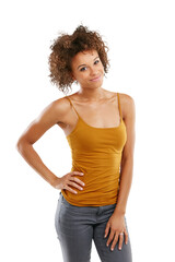 Studio shot of an attractive young woman Isolated on a PNG background.