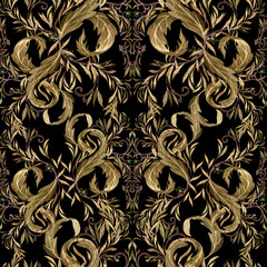 Watercolor  vintage abstract  floral seamless pattern texture. Arab tiles.