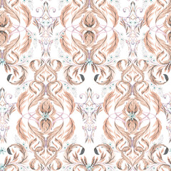 Watercolor  vintage abstract  floral seamless pattern texture. Arab tiles.