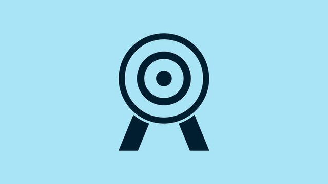 Blue Target icon isolated on blue background. Dart board sign. Archery board icon. Dartboard sign. Business goal concept. 4K Video motion graphic animation