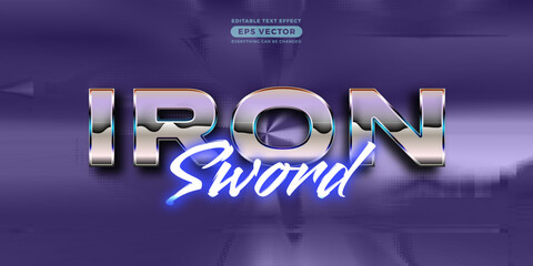 Iron sword editable text style effect in retro style theme ideal for poster, social media post and banner template promotion