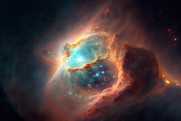 Fototapeta na wymiar Space nebula in galaxy - AI generative technology