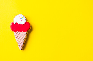 gingerbread in the form of ice cream on a blue background. High quality photo. flatlay