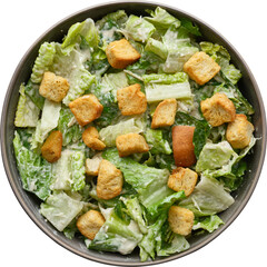 Caesar salad top down view in rustic bowl isolated - 562668667