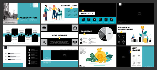 Infographics. Business team plans business presentation, financial success, powerpoint, launch of new project. Design template elements, background, set. A team of people creates a business, teamwork