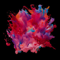 Vibrant splashes of colorful red acrylic paint in an abstract design, isolated on a black background. High resolution Generative AI.