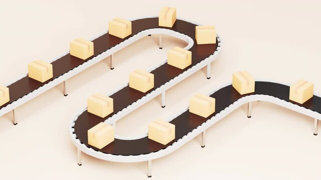 Boxes on the conveyor belt, Logistics transportation concept, 3d rendering.